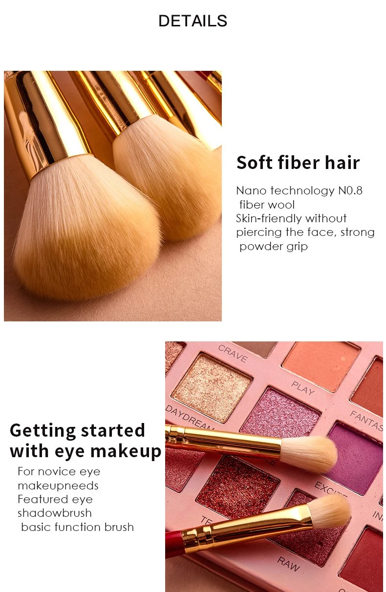 10PCS Fantasy Face Brush Foundation Blending Blush Free Synthetic Makeup Brush Set with Cosmetic Bag