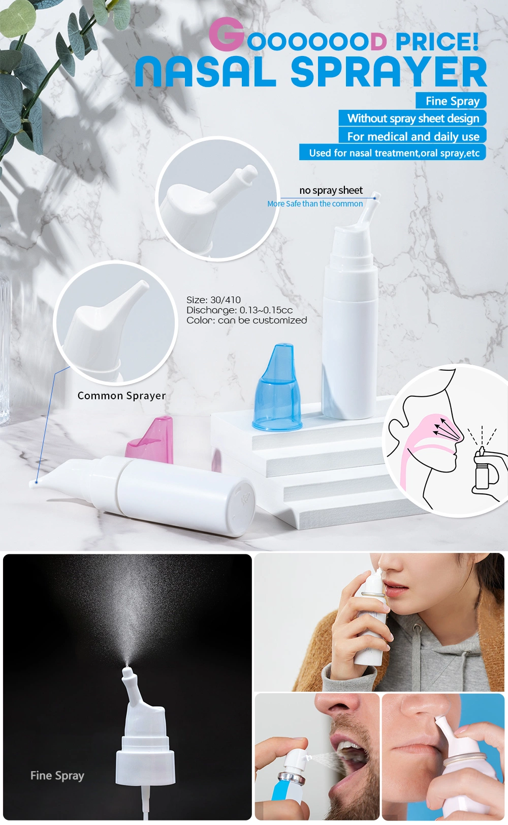 High Quality Wholesale Manufacturer 30 mm 410 30ml PP Plastic Fine Mist Sprayer Bottle Oral Nasal Spray for Medicine
