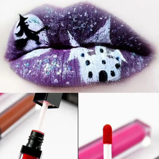 OEM Halloween Lip Glaze Black White Purple Lip Gloss Stage Performance Party Makeup 