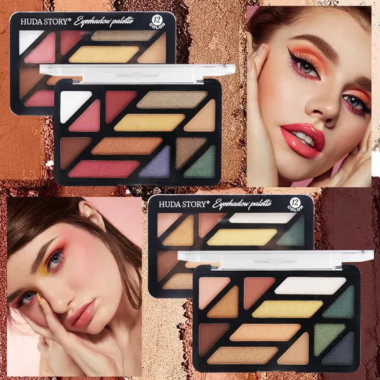 12 Color Eyeshadow Tray Earth Pearlescent Matte New Green Smoky Eye Makeup 