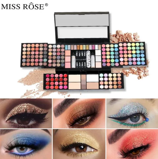 Online Wholesale Ready to Ship Piano Style 180 Color Mixed Matte and Glitter Waterproof Eyeshadow Palette Eyebrow Brush Palette Makeup 